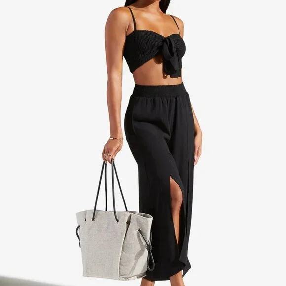 🔺SOLD🔺✨NEW Set✨ Shoedazzle Smocked Wide Leg Pant & Tie Front Crop Top - Large - Picture 2 of 13